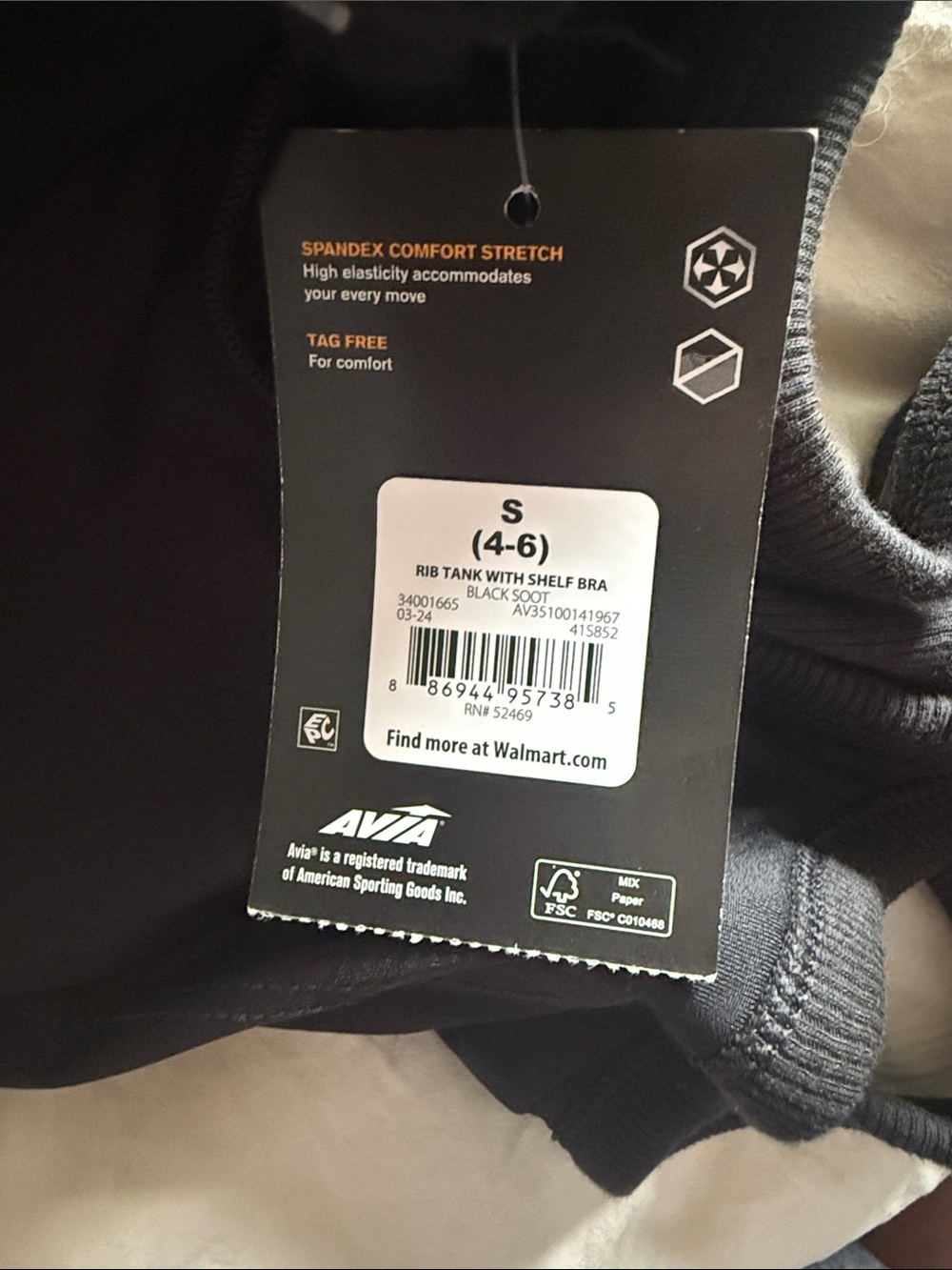 NWT Avia Black Ribbed Racerback Tank w/Bra - Picture 4 of 4